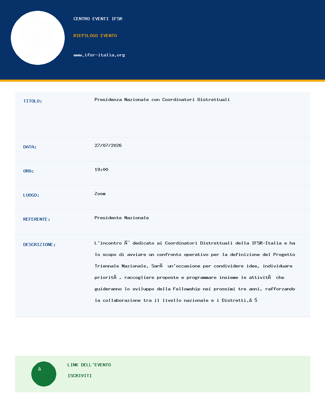 Presidenza Nazionale con Coordinatori Distrettuali